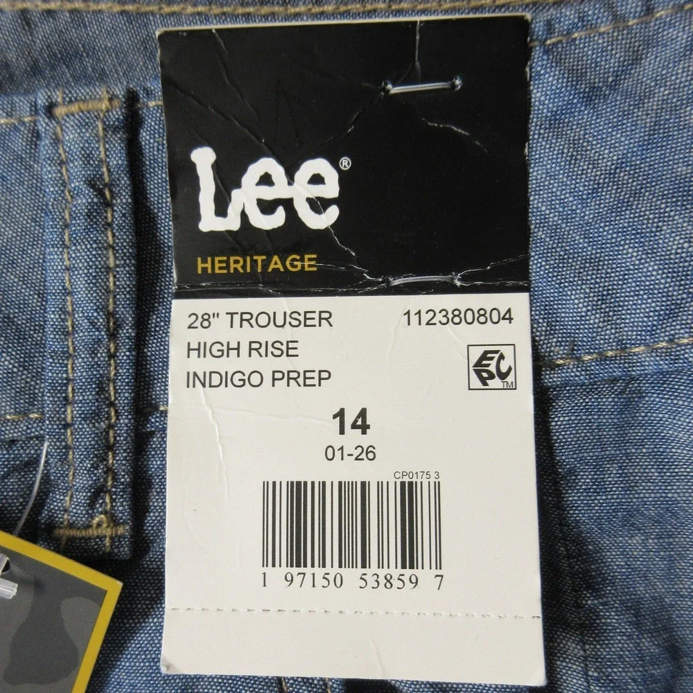 LEE Wide Leg Loose Fit Pleated Trouser Pant Sz 14 Indigo Prep Chambray Denim NWT